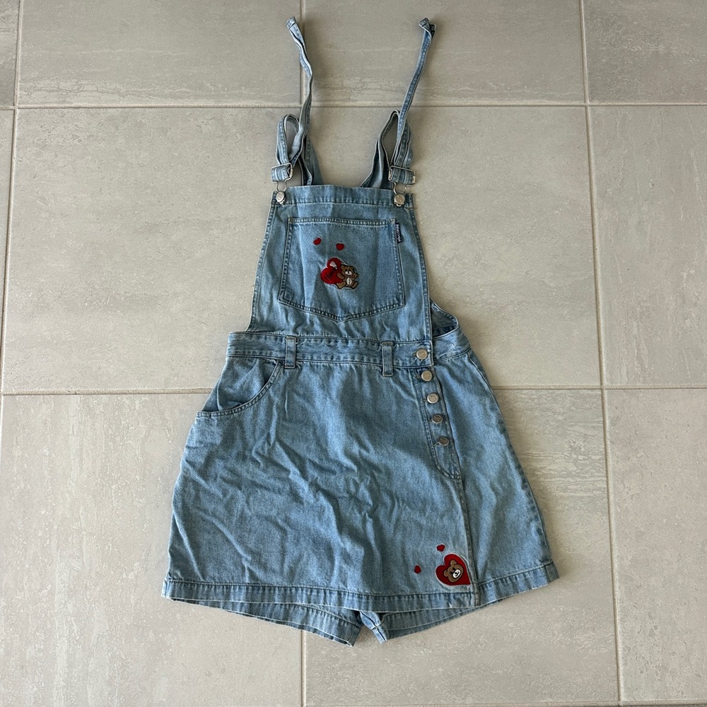 Vintage no excuses Denim Overalls with Heart Bear Embroidery